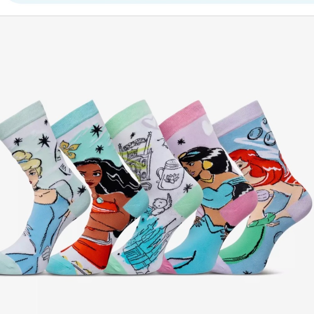 Disney Princess Socks Set for Girls ~ 5 Pairs, New in Original Shipping Plastic